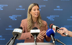 Maude Marquis-Bissonnette, mairesse de Gatineau, lors de la mêlée de presse de la Ville de Gatineau (2 septembre 2025). Photo : Capture d’écran