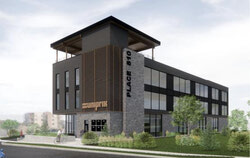 Conception architecturale du projet de bâtiment commercial de trois étages prévu pour le terrain au 810, chemin Aylmer. Photo : Courtoisie
