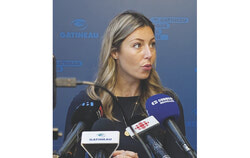Maude Marquis-Bissonnette a présenté le bilan des premiers mois de son second mandat en se penchant notamment sur les dossiers prioritaires, qui incluent le logement, les infrastructures et l'itinérance. Photo: Drazen Seslija