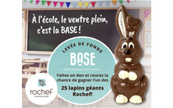 Affiche de la levée de fonds : « À l’école, le ventre plein, c’est la BASE » (12 mars 2026). Photo : Gracieuseté de Rochef Chocolatier