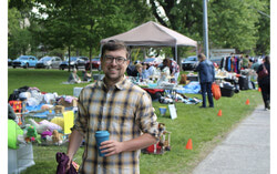 Vincent Roy, Municipal Councillor, Aylmer district, enjoying his time at the APICA garage sale on Saturday, May 30. Photo: Jude Osmond