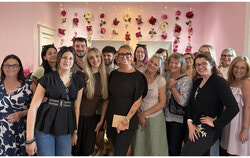 Olivia and Eva Tarkowski surrounded by patrons, friends and family at the June 7 grand opening of their Old Aylmer salon. Photo: Ea Medrano-Ryan